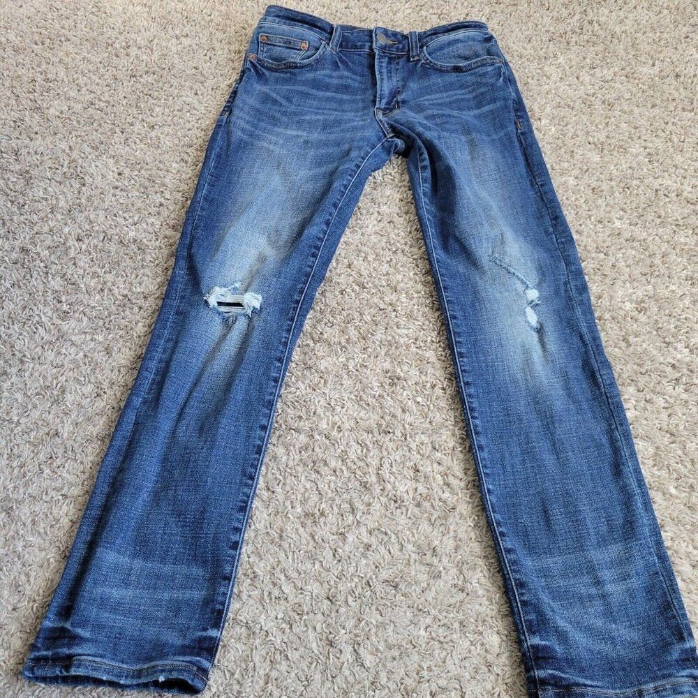 American Eagle Jeans Mens 29x30 Blue Slim Straight Dark Wash Denim Distressed